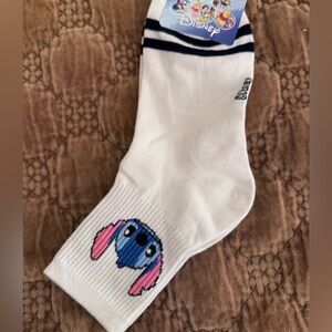 Disney White Socks with Stitch Design NWT.